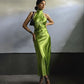 Robe de soirée longue en satin à bretelles élégantes et vertes nv3667