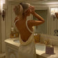 Light Yellow Pearl Halter Backless Elegant Evening Dress Ball Gown Party Dress nv1858