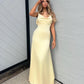Light Yellow Pearl Halter Backless Elegant Evening Dress Ball Gown Party Dress nv1858