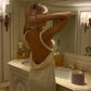 Light Yellow Pearl Halter Backless Elegant Evening Dress Ball Gown Party Dress nv1858