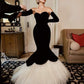 Black Luxury Mermaid Velvet Evening Gown Long Ball Gown with Gloves Evening Dress Party Dress nv2272