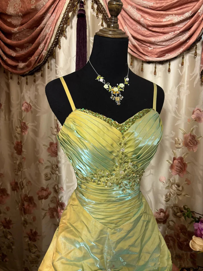 Robe de bal vintage verte scintillante, sans bretelles, longue robe de soirée en satin, nv3768