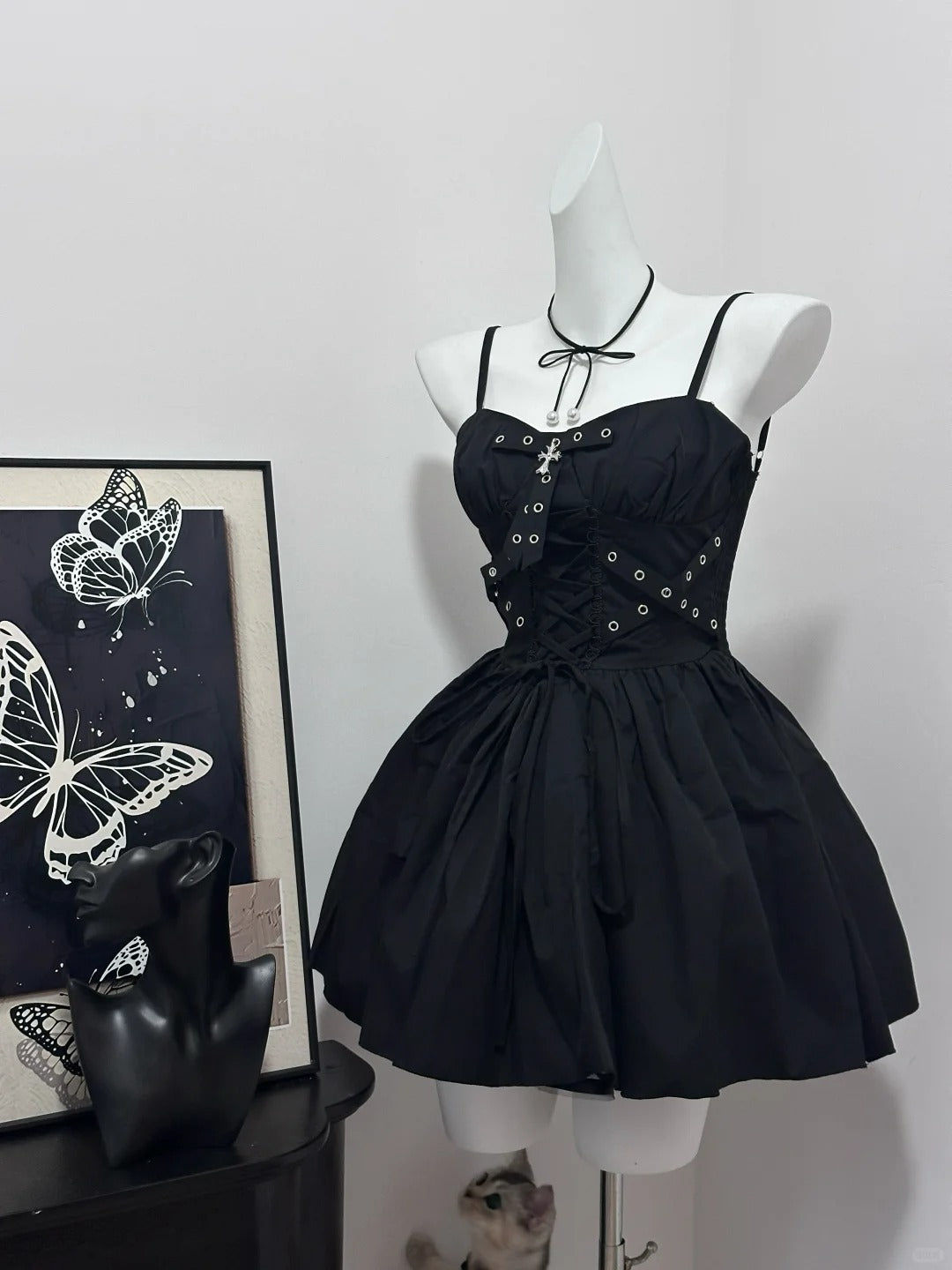 Robe de soirée courte en mousseline de soie, noire, vintage, élégante, mignonne, cool, douce, robe de bal, robe de soirée, robe de fête d'anniversaire, robe de bal nv4050