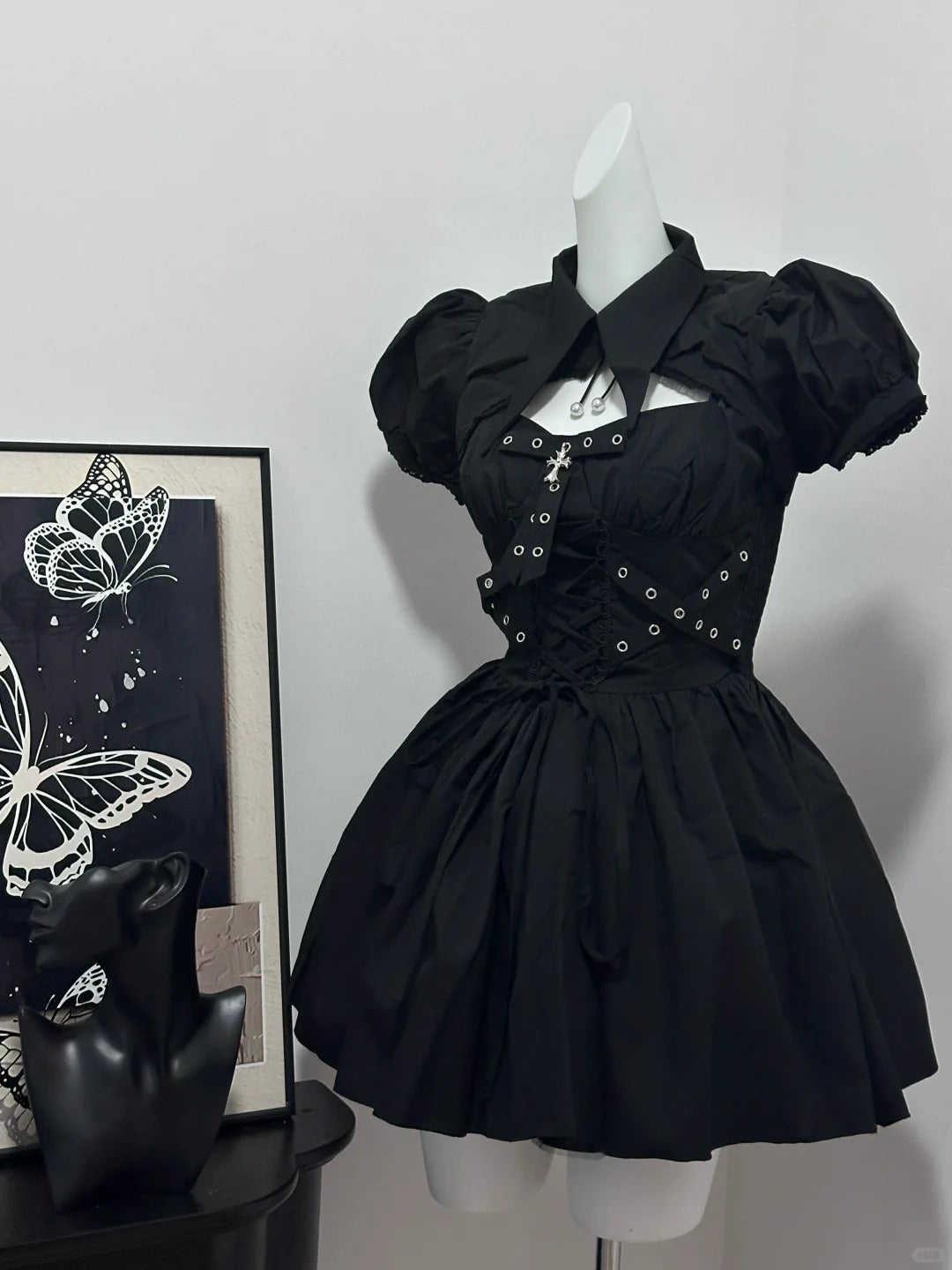 Robe de soirée courte en mousseline de soie, noire, vintage, élégante, mignonne, cool, douce, robe de bal, robe de soirée, robe de fête d'anniversaire, robe de bal nv4050