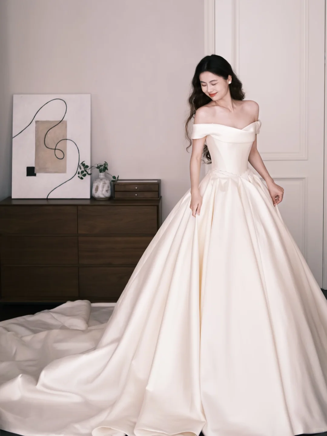 Off The Shoulder Satin Ballgown Wedding Dress Bridal Gown  NV7270