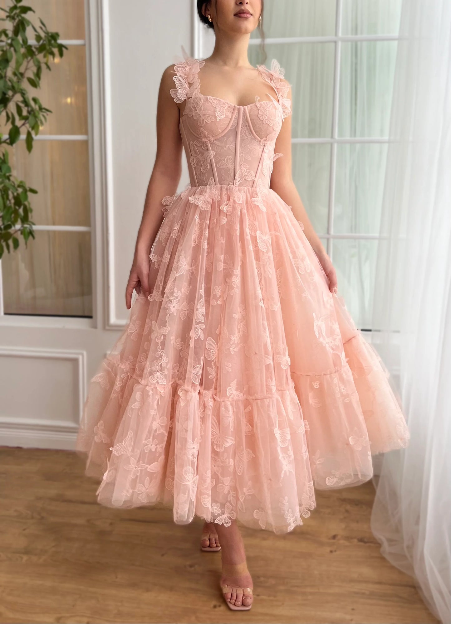 3D Schmetterlingskleid Rosette Korsettkleid Süßes A-Linien Ballkleid nv1676