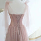 A-Linie, Rundhalsausschnitt, langes Ballkleid aus Tüll in Rosa, formelles Abendkleid in Rosa, nv1528