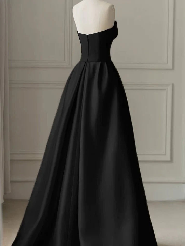 Black off-shoulder stylish elegant long satin tulle ball gown evening dress nv3183