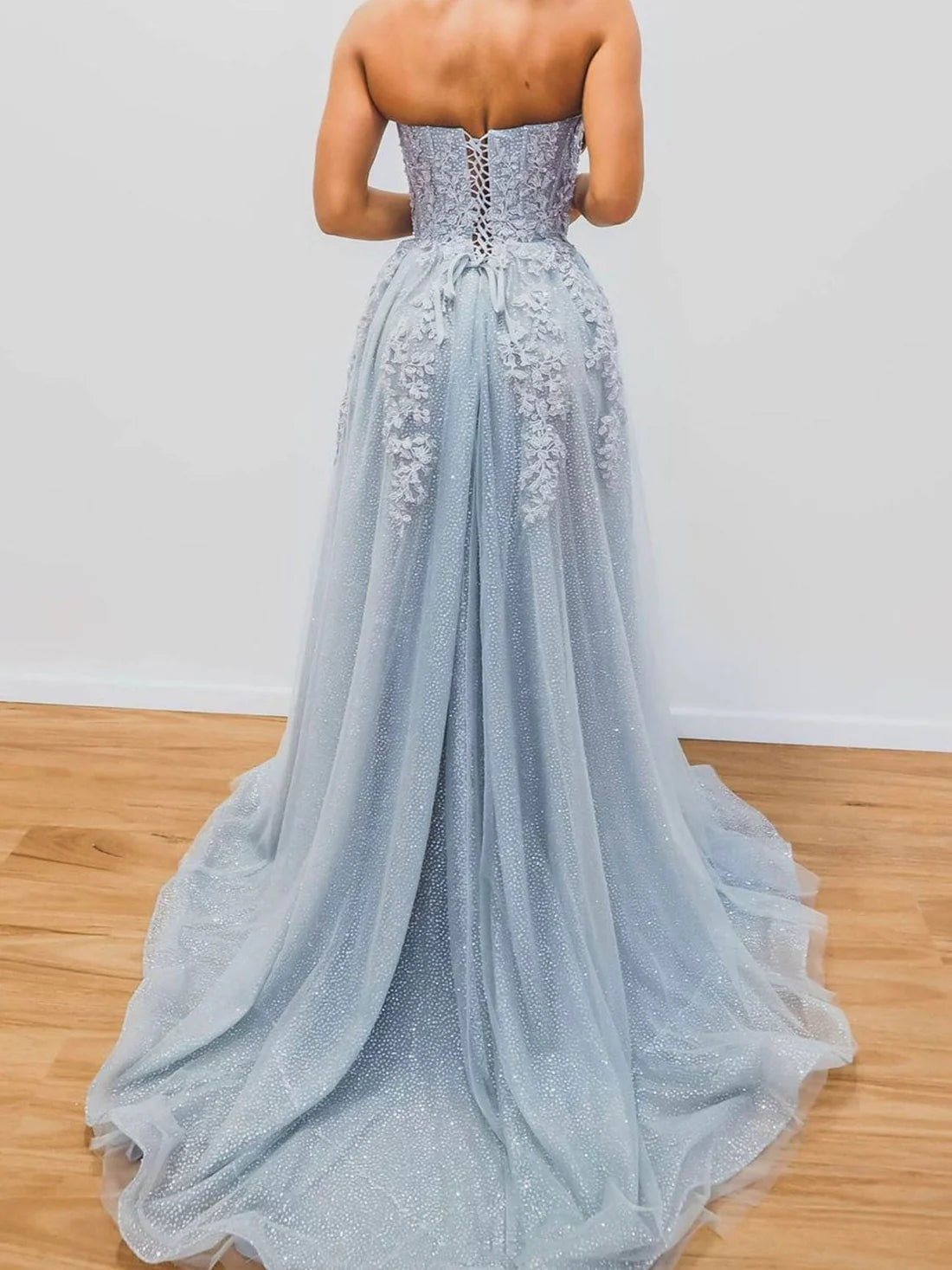 A-Linie Herzausschnitt Blau Lange Ballkleider, Blaues formelles Abschlusskleid nv1530