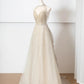 Robe de soirée longue en tulle, élégante et brillante, couleur champagne doré, robe de bal, robe de soirée, nv4753