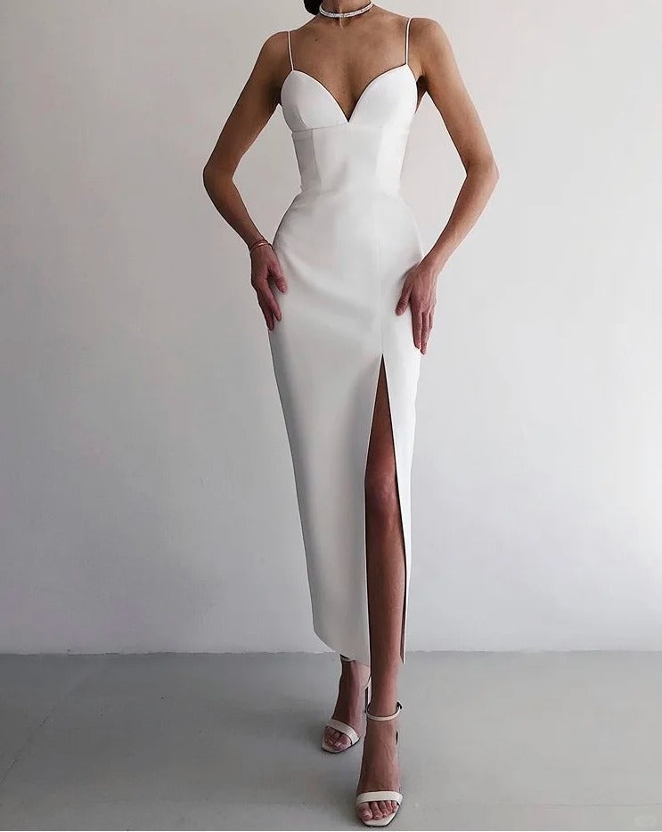 NiceVestidos - Weiß Einfach Schnitt Lange Satin Prom Kleid Sexy Kleid nv5535