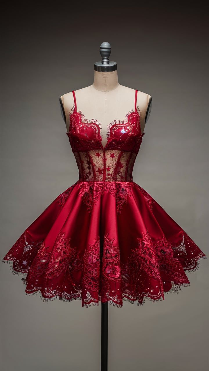 Rotes, glitzerndes, kurzes Tüllkleid mit Rüschen, für die Heimkehr, Geburtstagsparty, NV4934