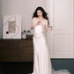 Off Shoulder Satin Mermaid Wedding Dress, Ivory Tulle Bridal Gown  NV7282