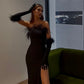 Black Feather Sexy Elegant Long Slit Ball Gown Evening Dress nv2869