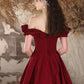 A-Linie, schulterfrei, Satin, Burgunderrot, langes Ballkleid, Burgunderrot, langes Abendkleid, nv1605