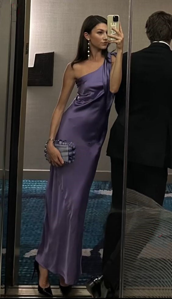 Purple simple elegant fashion slim fit long satin ball gown evening dress party dress nv2363