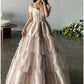 Pink Sweetheart Neck Short Sleeve Off-the-shoulder Long Tulle Evening Dress Princess Dress Formal Floor-length Satin with Pleats nv3151