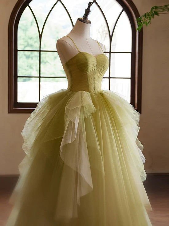 A-Linie, herzförmiger Ausschnitt, langes grünes Ballkleid aus Tüll, langes grünes Abendkleid nv1871