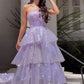 Light Purple Sparkling Tulle Sequin A-Line Long Tiered Ball Gown Evening Dress fall bridal shower outfit for guest nv2651