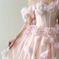Off Shoulder Blush Pink Tulle Ball Gown 3D Floral Prom Dress  NV7125