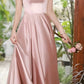 Robe de soirée longue en satin rose vintage élégante à épaules dénudées, robe de bal, robe de fête d'anniversaire, robe de bal, robe de remise de diplôme, robe de demoiselle d'honneur nv4005