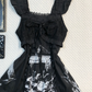 Black Chess Print Midi Homecoming Dress Ruffle Wide Strap Lace Lolita Vintage Cocktail Gown  NV6929