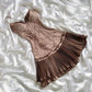 Robe de soirée courte en dentelle marron à bretelles spaghetti, tenue de bal, de soirée, de soirée, nv3506