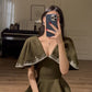 Olive Vintage Embroidery V Neck Long Dress Cape Short Sleeves Ball Gown Evening Dress nv1808
