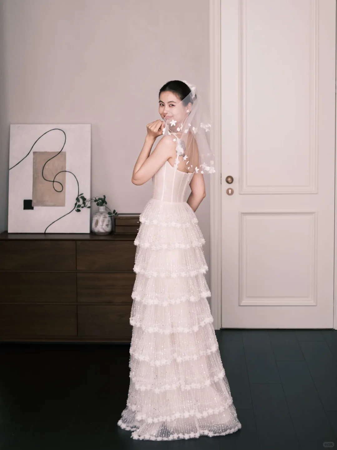Tiered Cake Skirt Tulle Wedding Dress High Neck Bridal Gown  NV7272