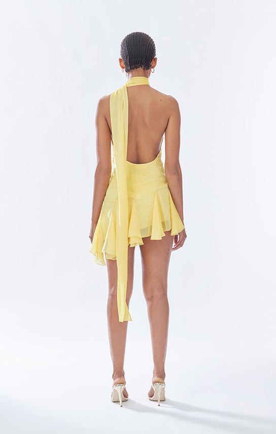 Gelbes, modisches, kurzes Chiffon-Kleid für die Heimkehr, Partykleid, Abendkleid, Geburtstagskleid, NV4677