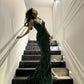 Green V-neck shiny fashion long sequins elegant mermaid slim fit formal floor-length prom dress evening gown party dress nv3474