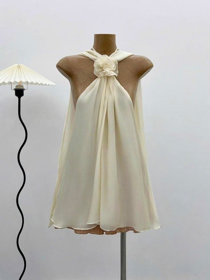 Robe de soirée courte en mousseline de soie, motif floral délicat, couleur champagne, robe de fête d'anniversaire, nv4104