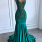 Emerald Green Sleeveless Mermaid Long Slim Fit Ball Gown Evening Dress Beaded Crystal nv2835