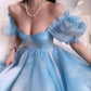 Blaues Chiffonkleid mit kurzen Ärmeln und Puffärmeln, kurzes Homecoming-Kleid, Ballkleid, Abendkleid, Partykleid, nv4165