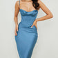 Robe de soirée courte plissée en satin bleu simple et élégante, robe de soirée, robe de fête d'anniversaire, robe de retour nv1920
