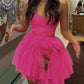 Heißes Rosa Herzausschnitt Tüll Kurzes Homecoming Kleid Abschlusskleid Partykleid nv2217