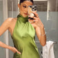 Robe de soirée longue en satin à bretelles élégantes et vertes nv3667
