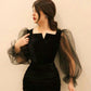 Black simple fashion puff sleeves long slit elegant sexy ball gown evening dress party dress nv51