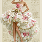 3D Pink Floral Strapless High Low Ruffle Prom Dress with Gold Trim  NV7397