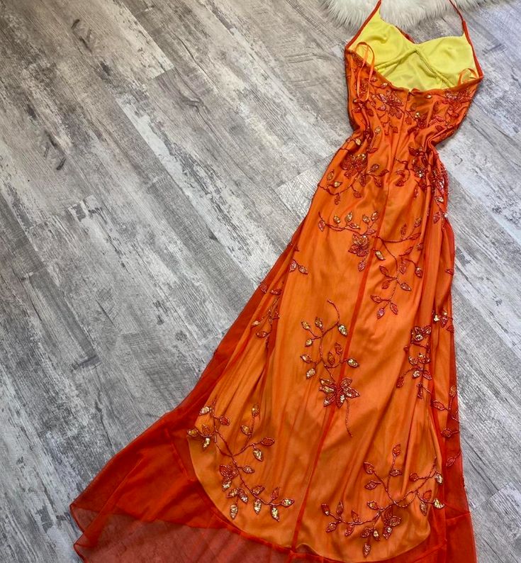 Orange Vintage Exquisite Beaded Strapless Spaghetti Strap Applique Long Elegant Ball Gown Party Dress Evening Dress Prom Dress nv3263