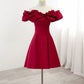Robe de bal courte en satin à épaules dénudées et coupe A-line rouge bordeaux nv2115