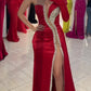 Red one shoulder long sleeve fashion shiny sequins long slit ball gown evening dress party dress nv2474