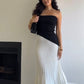 Schwarz-weißes schlichtes, elegantes Tube-Top, langes Ballkleid, Abendkleid, Partykleid, Homecoming-Kleid, NV2181