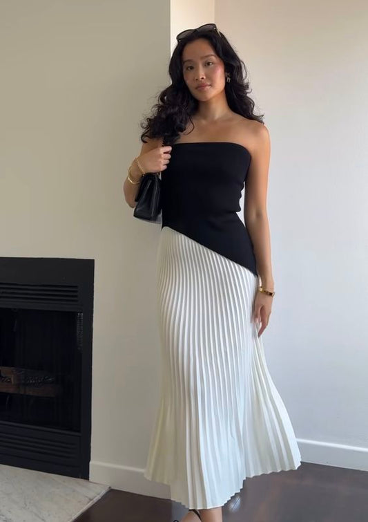 Black and white simple elegant tube top long prom dress evening dress party dress homecoming dress nv2181