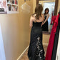 Black Stunning Vintage Satin Pink floral beads Long Prom Dress Gorgeous Evening Off-the-shoulder Dress Party Dress nv2749