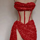Robe de cocktail courte scintillante rouge/rose nv4793