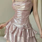 Süße Spaghettiträger Rüschen kurze Satin Mädchen Mini Homecoming Kleid Partykleid nv5438