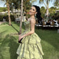 Green Elegant Cute A-line Off-shoulder Multi-layered Backless Evening Dress Ball Gown Party Dress nv2378