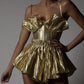 Gold Schlichtes ärmelloses modisches Plissee-Kurzballkleid Partykleid Homecoming-Kleid nv2174