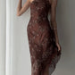 Robe de soirée longue en mousseline de soie, asymétrique épaule dénudée, perles exquises, marron/noir, nv3661